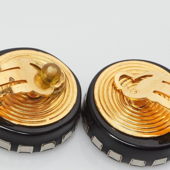 Chanel Mother of Pearl Crystal Acetate CC Goldtone Clip-On Earrings - Picture 4 of 5